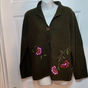 Brownstone Studio Vintage Women’s Wool Olive Green Four Button Cardigan Size PM